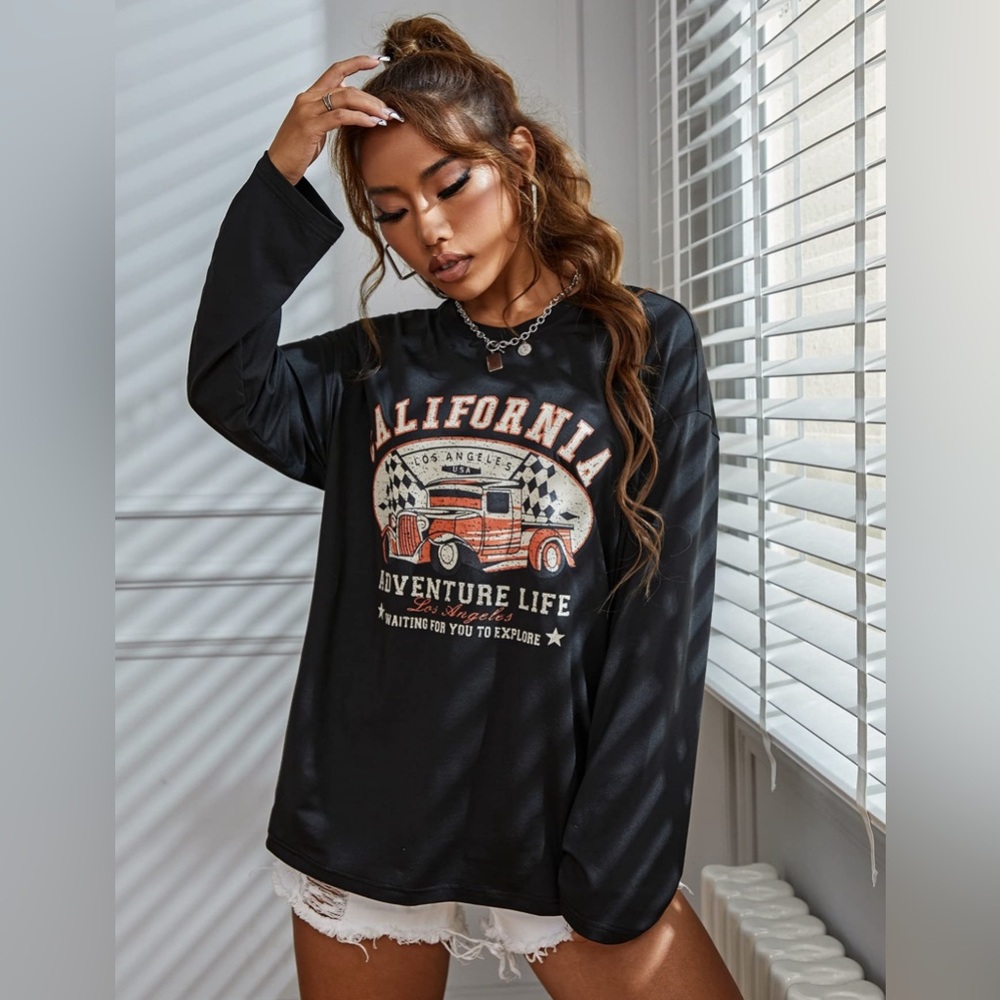 Shein California Graphic Long Sleeve Tee Size S
